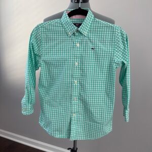Vineyard Vines Mint Gingham Button-Down Shirt (Small/ 8-10)